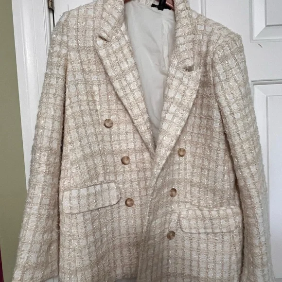 Aqua for Bloomingdale’s Cream Tweed Plaid Blazer - Picture 2 of 5